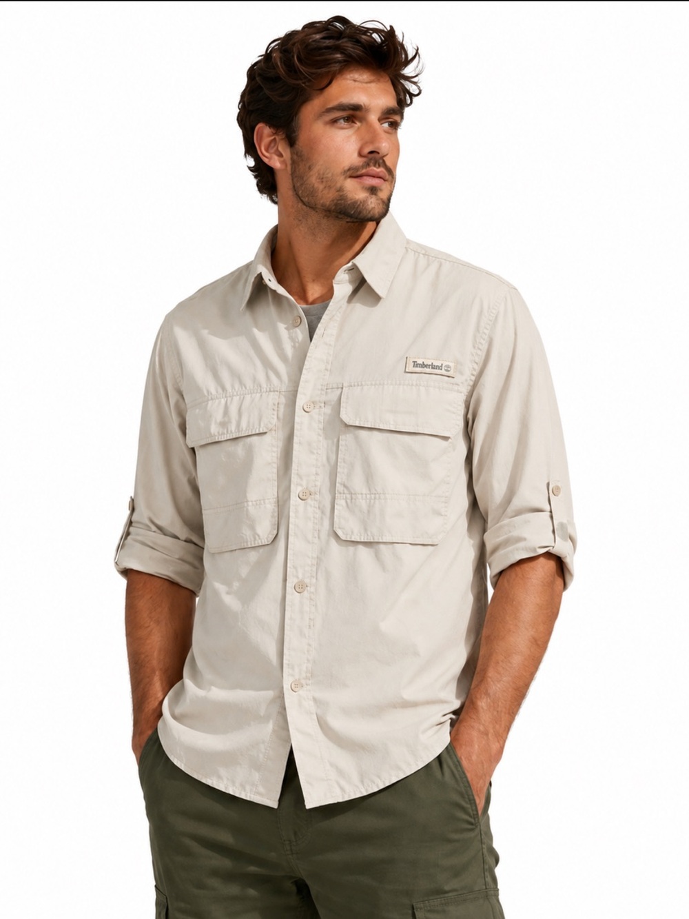 Timberland Quick Dry Utility Fishing Shirt Men’s Small Beige”